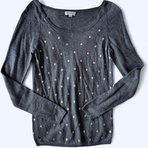 Smartset Womens Grey Gold Polka Dot Soft Cozy Scoop Neck Knit Sweater XS